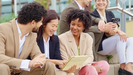 Business team working together outdoors