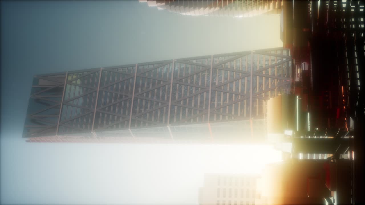 해가 지는 런던 시의 개념. 수직 형식