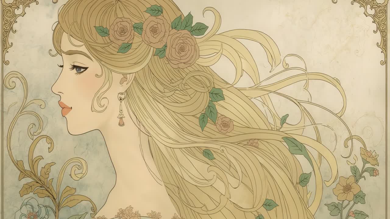 Art Nouveau Woman with Roses