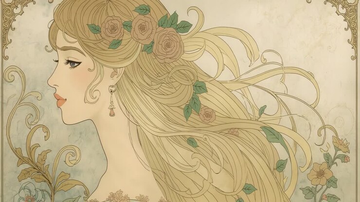 Art Nouveau Woman with Roses
