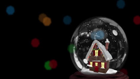 animación del globo de nieve de navidad con casa en fondo negro.