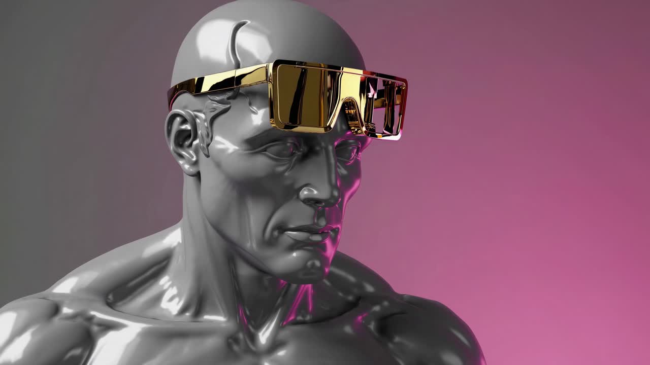 Gray Man with Gold Sunglasses and a Broken Head