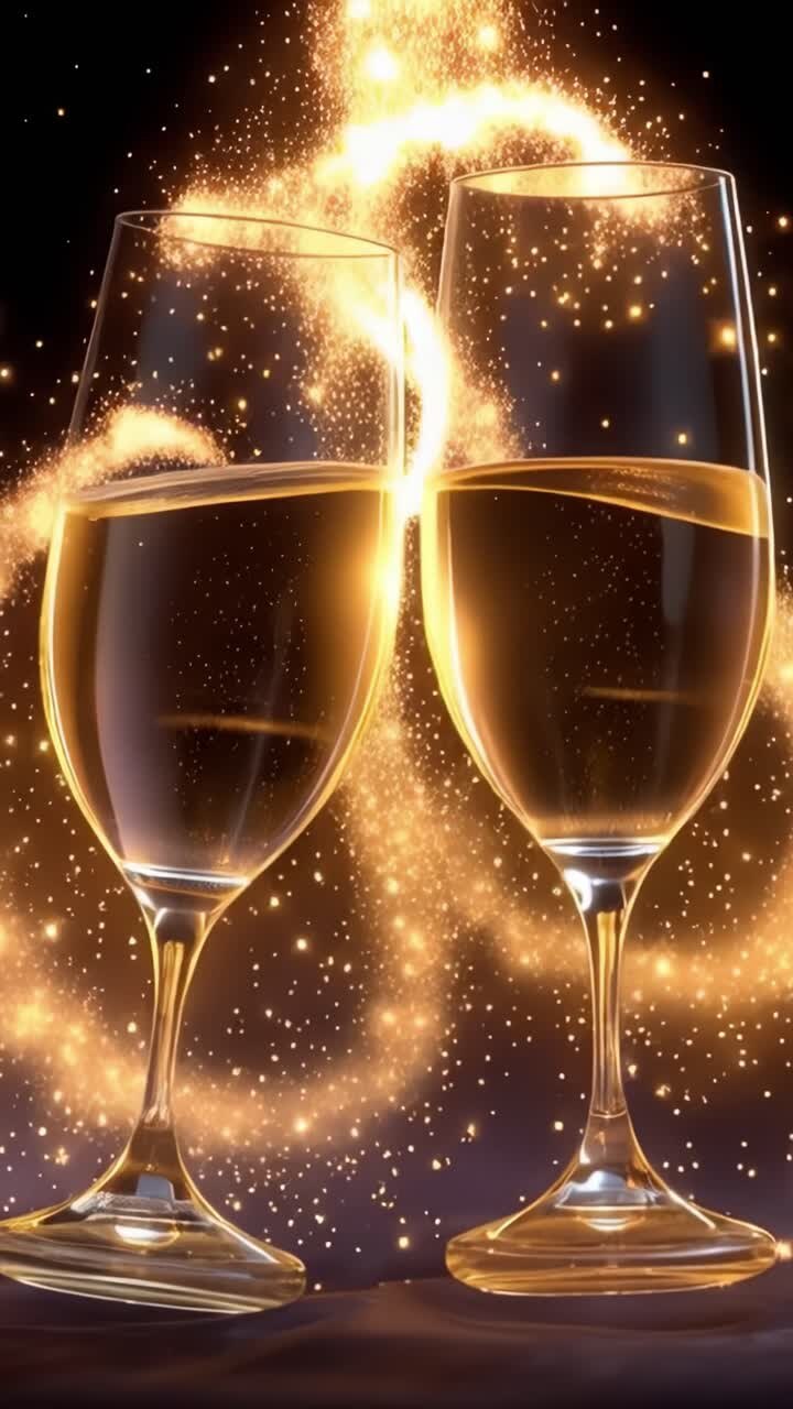 Brindis de Celebración con Copas Espumosas: Un Viaje de la Magia a Momentos Alegres Capturados en Dos Encuadres de Elegancia Exquisita y Exuberancia Brillante.