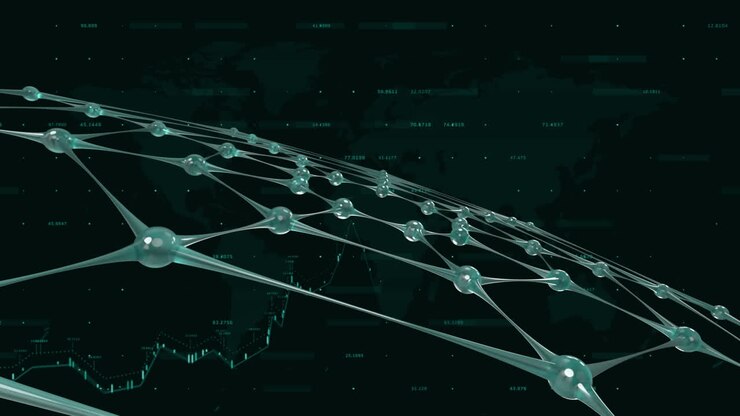 Network of connections spinning against financial data processing