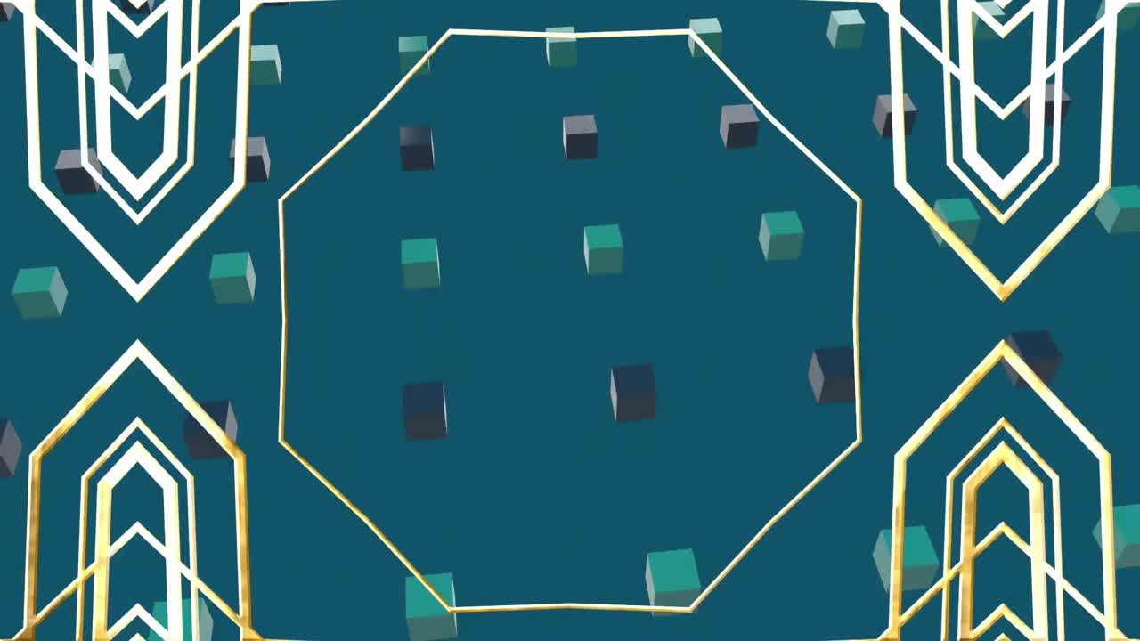 파란색 배경의 모양 위에 노란색 모양의 애니메이션