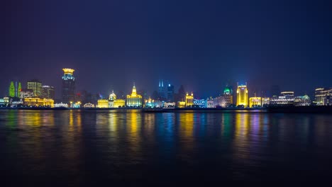 night illuminated shanghai cityscape riverside bay panorama 4k time lapse china