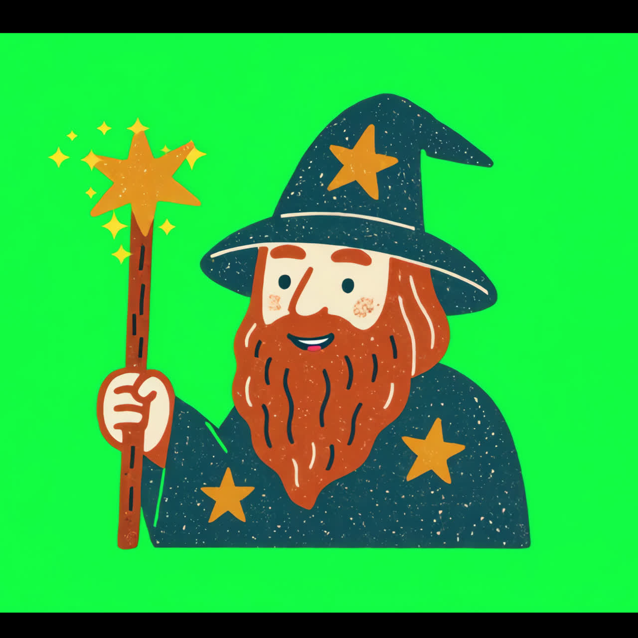 Whimsical wizard cartoon illustration animation isolated asset, transparent 4K video, alpha channel