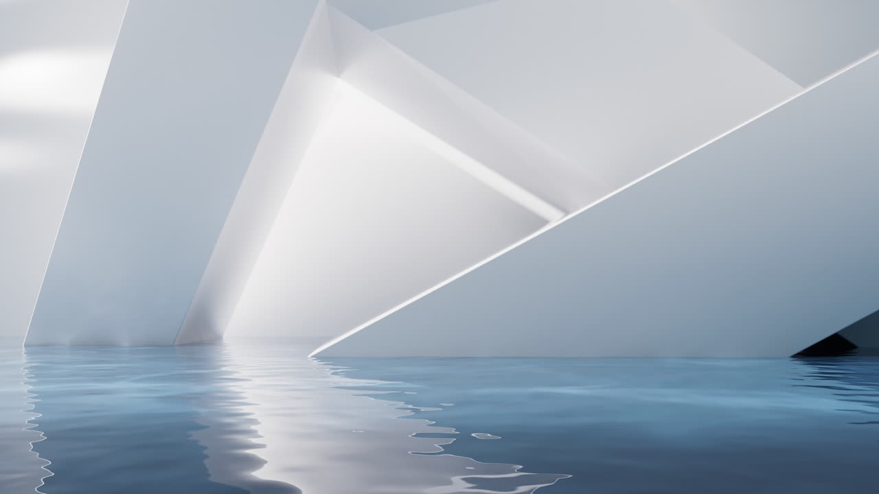 habitación brillante con superficie de agua, renderización en 3d.