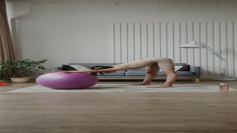 woman doing exercise at home with a fitness ball