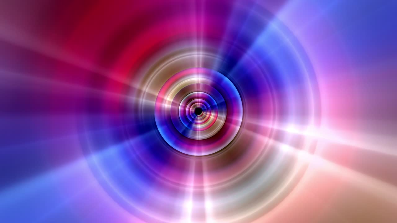 Abstract ring tunnel background multicolored metal chrome shine round frame with layer circles and reflex light effect.  4K 3D seamless loop hypnotic rotation glowing shine reflect metallic tunnel.