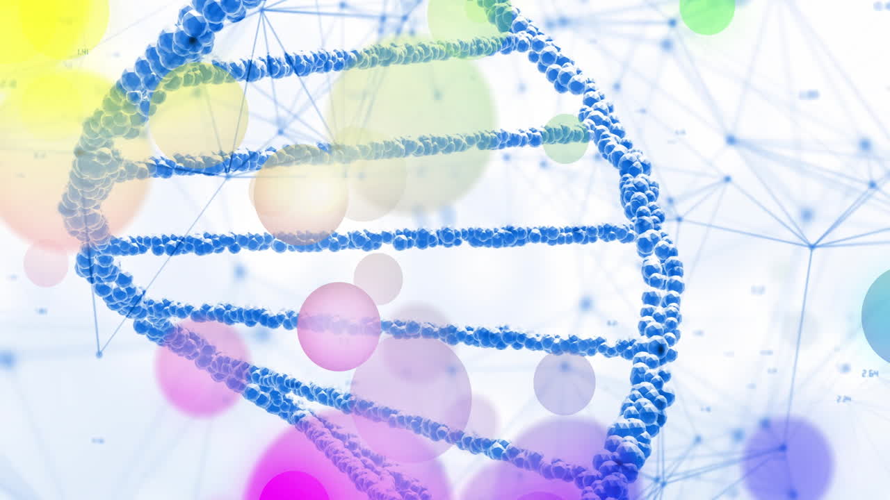Animation of dna strand and spots of light on white background