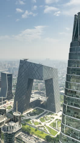 timelapse of the beijing city skyline from a high vantage point in vertical