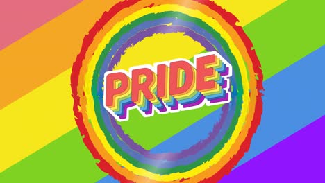 animación del texto del orgullo con corazón sobre las rayas del arco iris