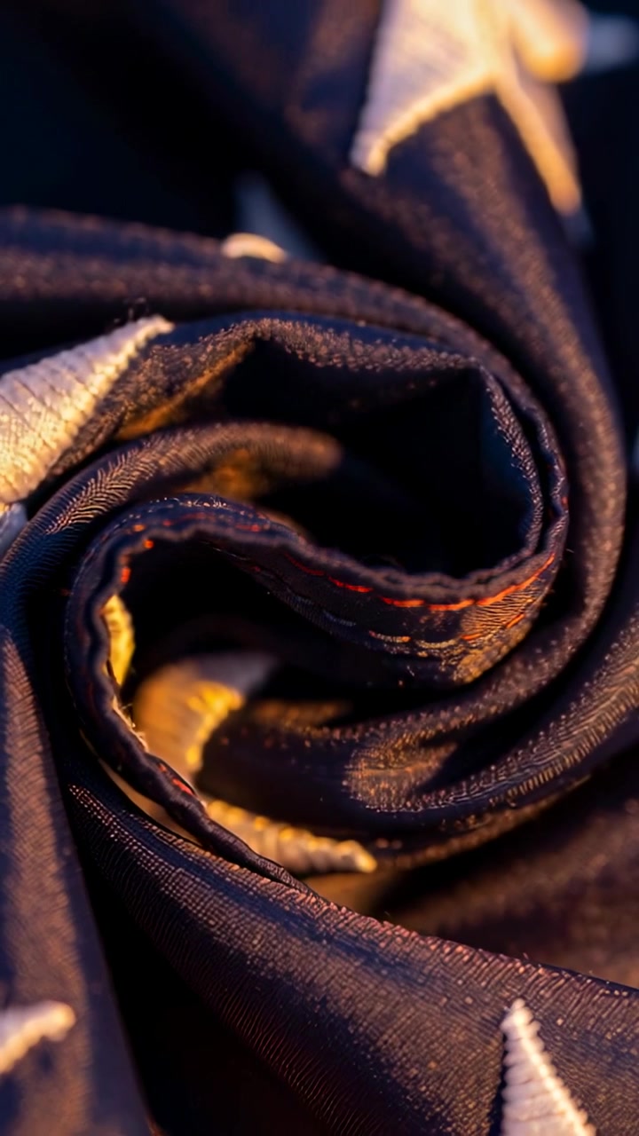 Vertical video: Camera pulling back revealing navy roll on studio, exposing white stars, red hem