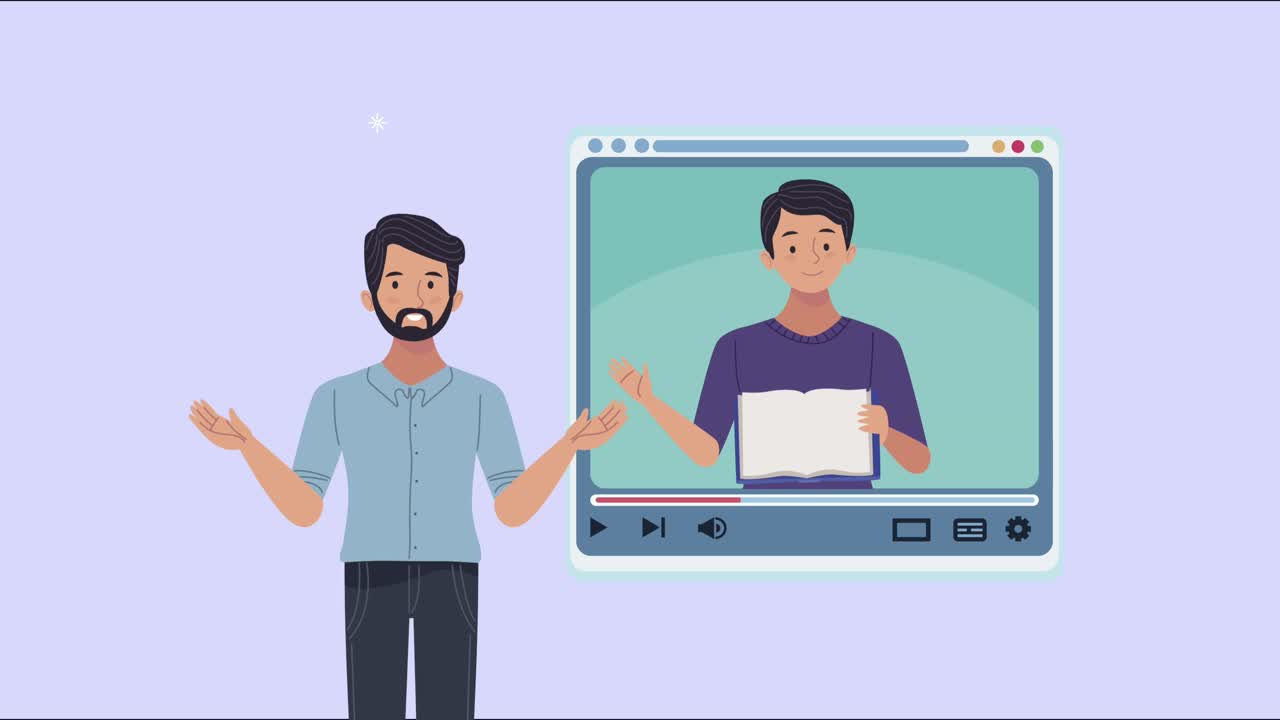 young men communicating online animation