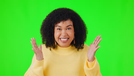 Happy,-wow-and-woman-winner-in-green-screen