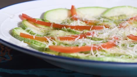 Close-up-zucchini-carpaccio,-italian-food-rich-combination-of-flavors