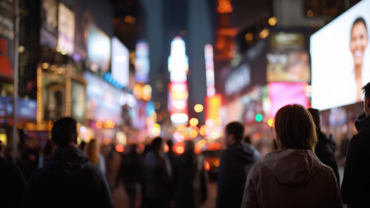 A Lively Night in a Bustling City with Neon Lights and Crowds, Capturing the Essence of Urban Life and Energy at the Heart of a Vibrant Urban Landscape