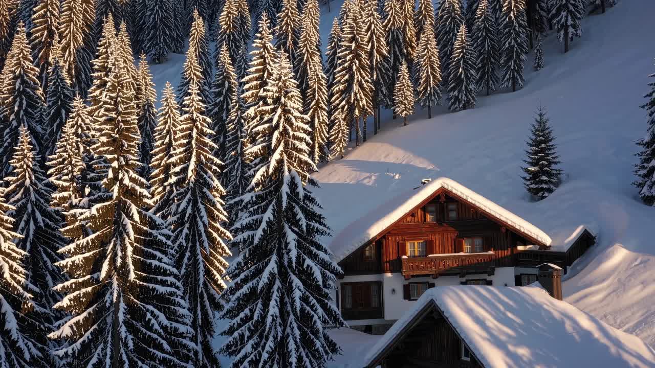 Snowy Alpine Cabin in a Winter Forest