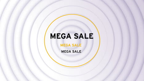animación del texto de mega venta sobre círculos blancos