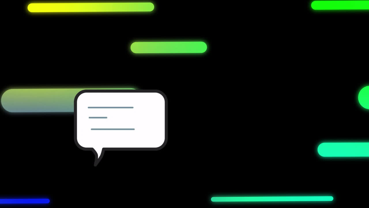 Animation of message box and multicolored bar moving against black background