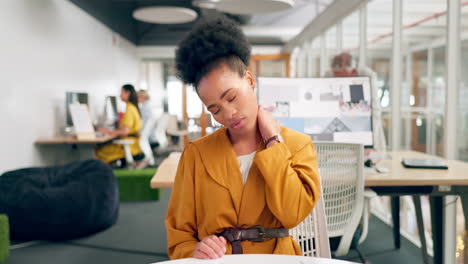 neck pain, stress and tired business woman