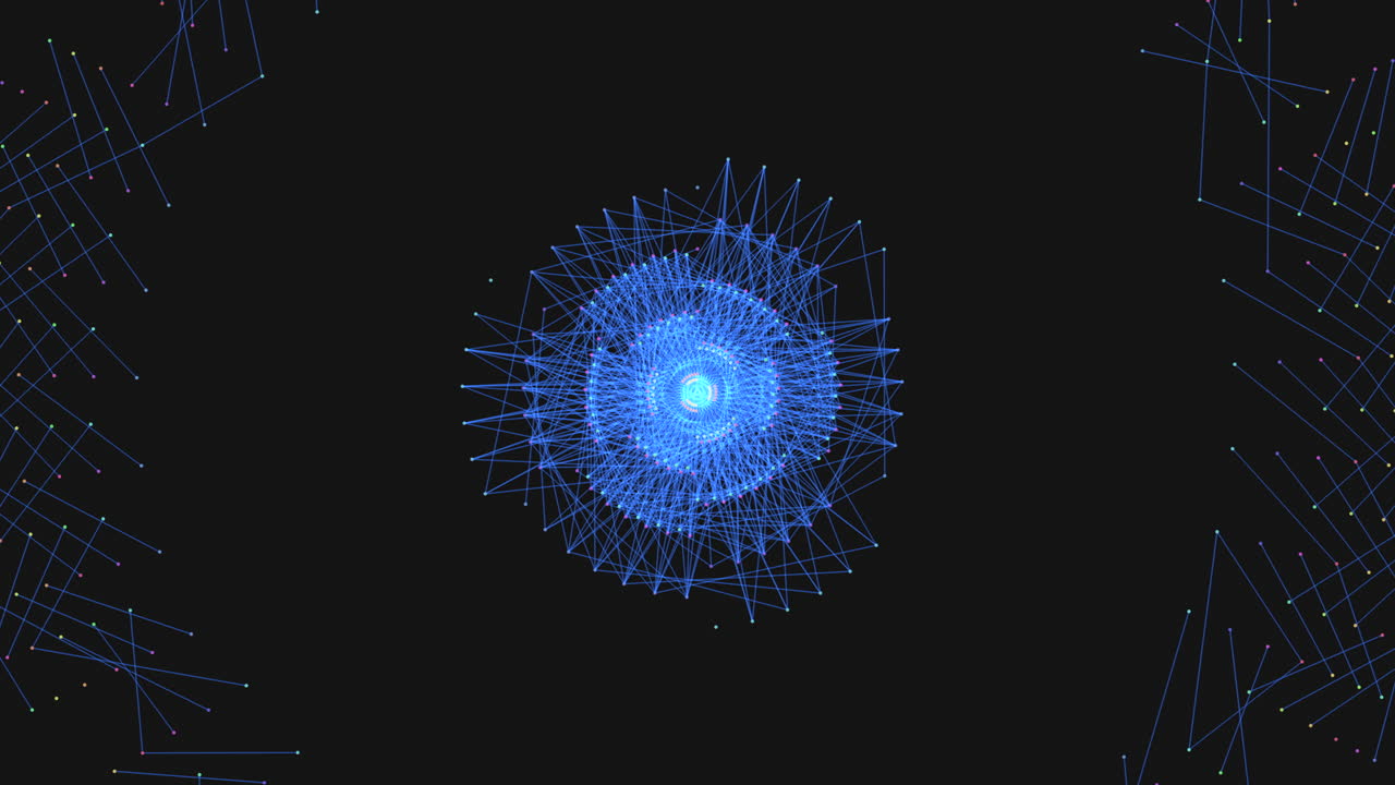 forma geométrica futurista con líneas de neón en gradiente negro