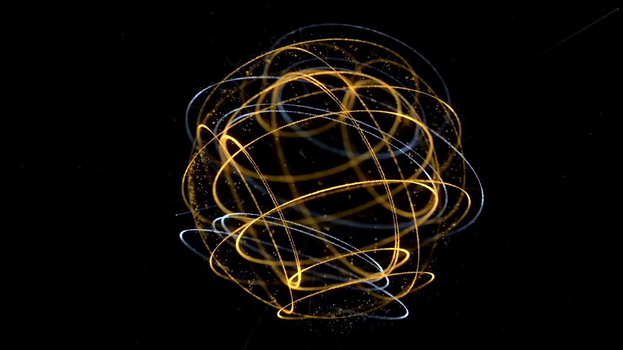 puntos y líneas naranjas y azules en el fondo oscuro