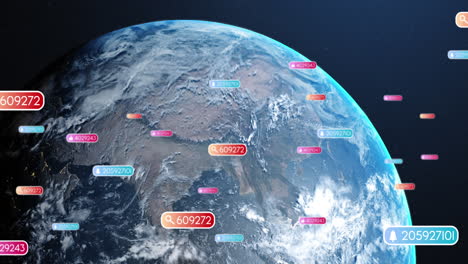 animación de iconos de redes sociales en banderas en todo el mundo