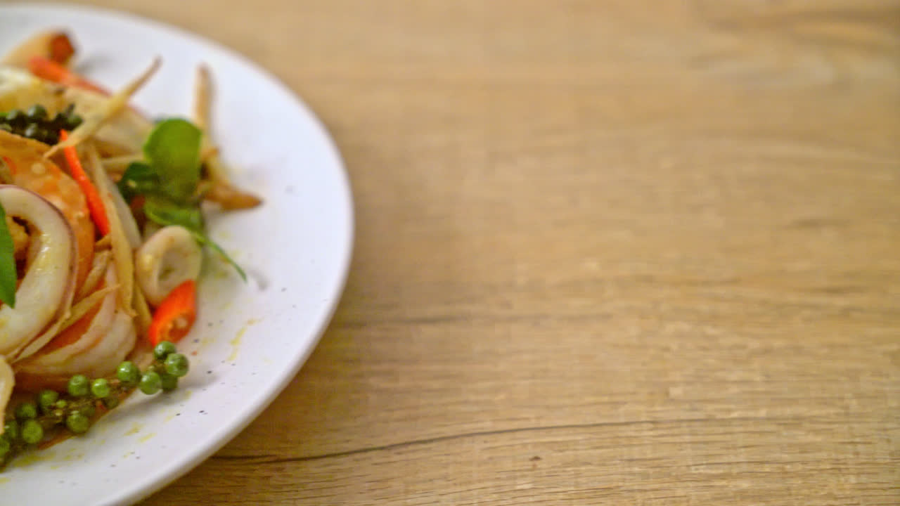 stir fried spicy sea food (Pad Cha Talay) - Thai food style