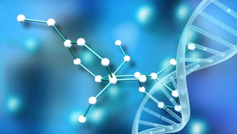 estructura molecular con hélice de adn en fondo azul