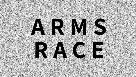 arms race. phrase about problem on noisy old screen. looping vhs interference. vintage animated background. military