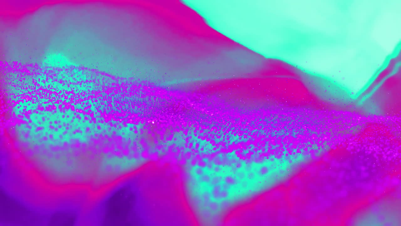 Abstract animation with vibrant pink and teal colors forming fluid shapes