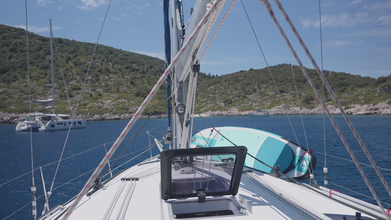 LEFKADA, GREECE - 11 AUGUST 2025 : view from a yacht at sea in lefkada, greece