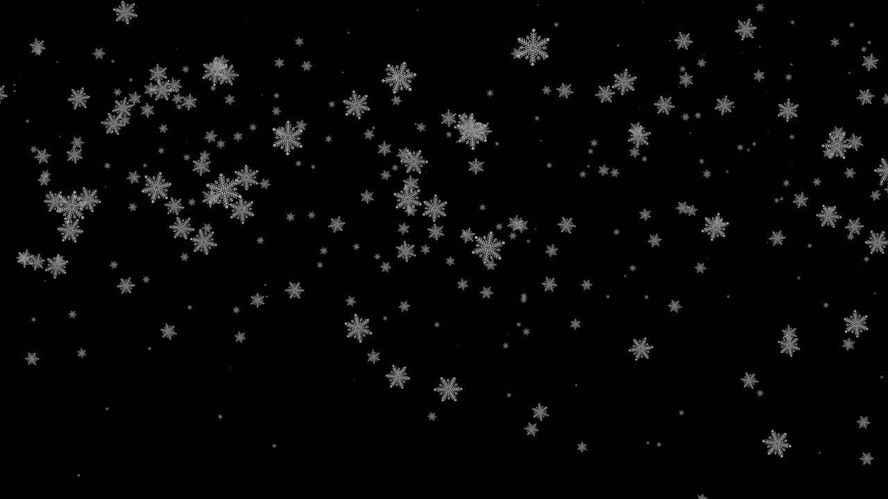 Mange hvite snøfnugg som faller ned på en svart og blå bakgrunn, god jul, vinter, nyttår