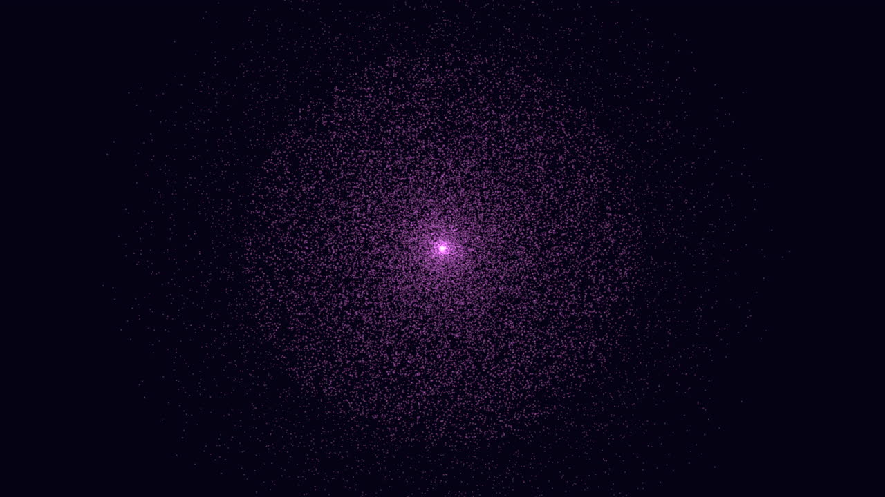 놀라운 보라색 점이 어두운 공간을 비추고 있습니다.