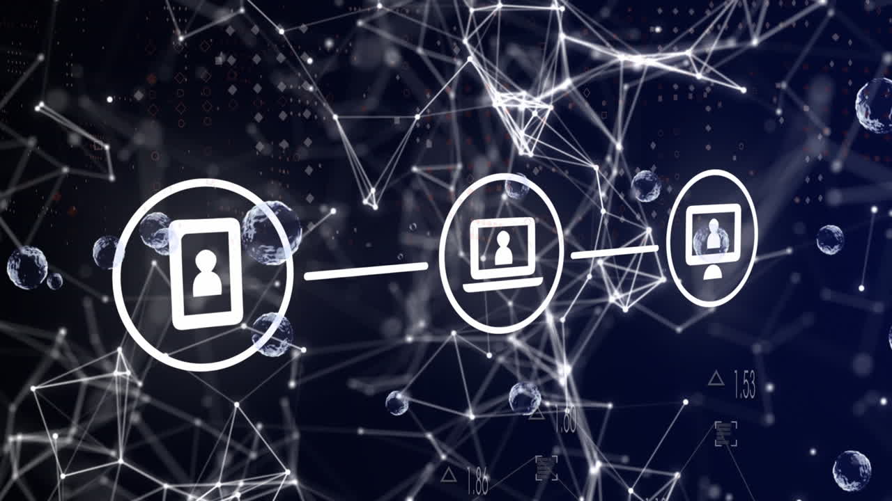 animación de iconos con conexiones y procesamiento de datos