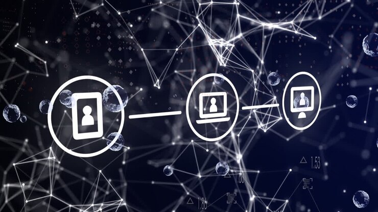 Animation of icons with connections and data processing
