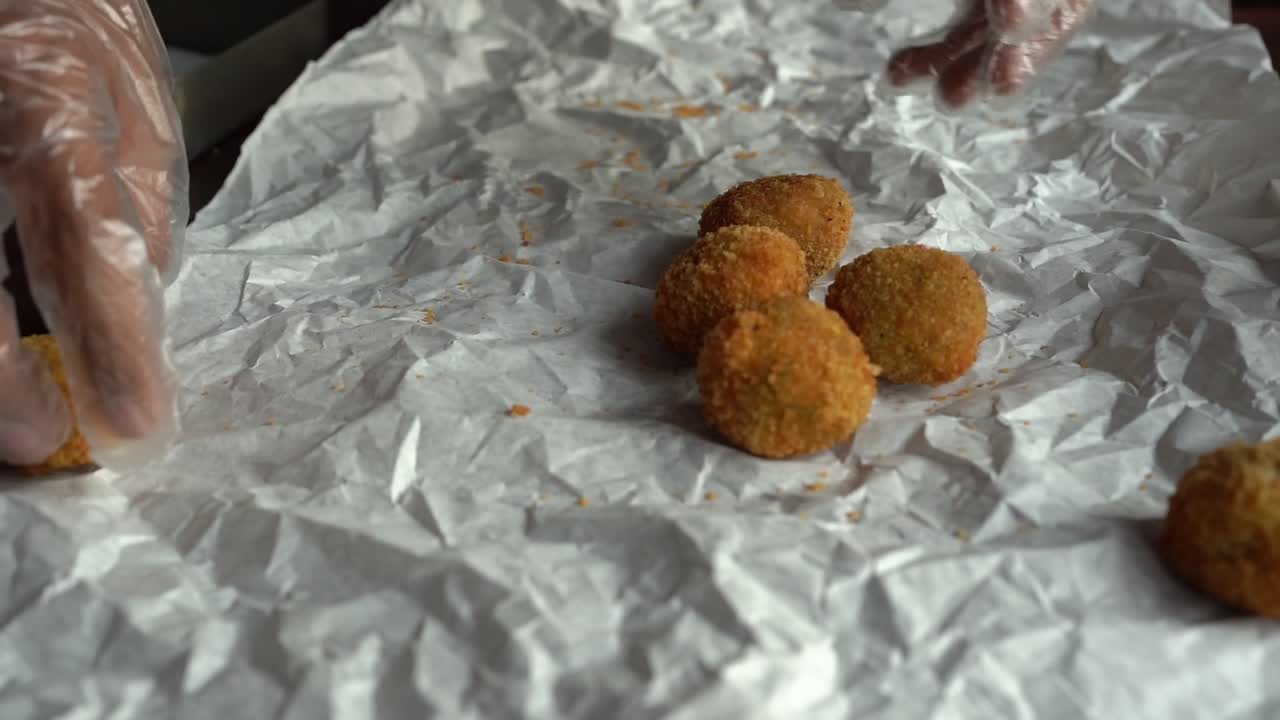 A Chief prepares food, close up shot, insert shot