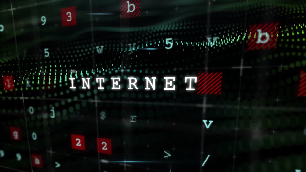 디지털 데이터 및 숫자 배경에 대한 인터넷 텍스트 애니메이션