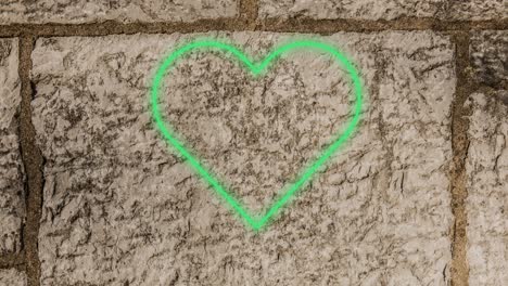 animation of flickering neon heart icon on brick wall