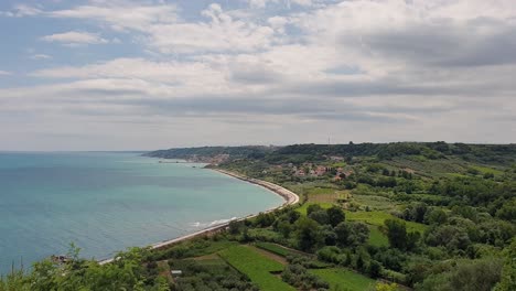 panoramic view of trabocchi coast or costa dei trabocchi on summer day, italy