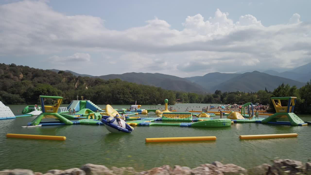 French Pyrenees water park, Aquajump du Canigou Vinça. France