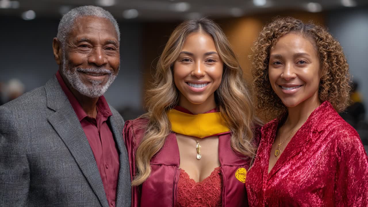 A Heartwarming Graduation Celebration: Family Joyfully Commemorating Achievements with Proud Smiles and Cherished Memories in the Graduation Ceremony Atmosphere