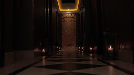 elegant spa corridor at night