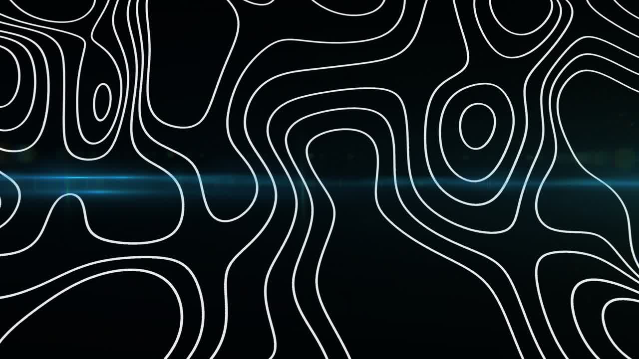 Cyan-blue beam sweeping from left across contours, spawning orb pulsing then fading, revealing mesh