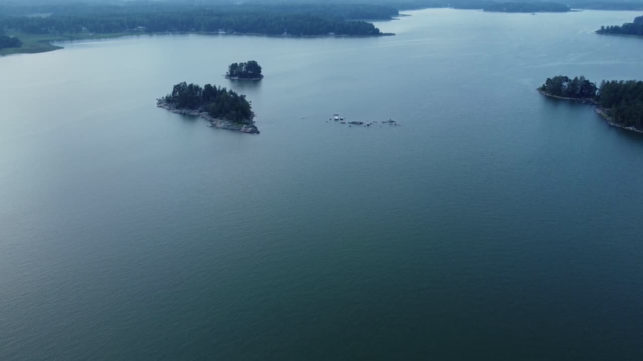 Aerial view of a lake with islands
