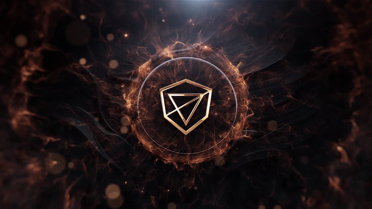 Dynamisk abstrakt logoafsløring med glødende guldelementer