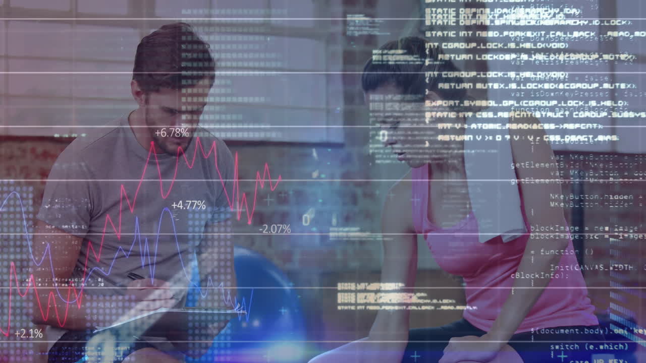 Animation of data processing over diverse people in gym