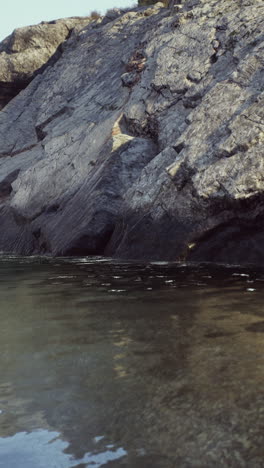 rocky coastline by calm water